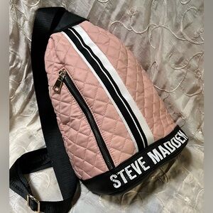 Steve Madden Dusty Pink Quilted Sateen Adjustable Strap Sling Backpack Purse
